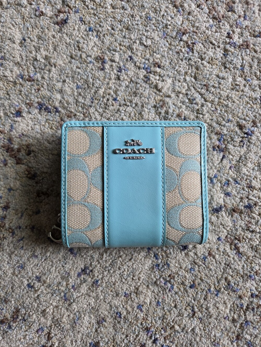 Coach Snap Wallet In Signature Canvas Faded Blue